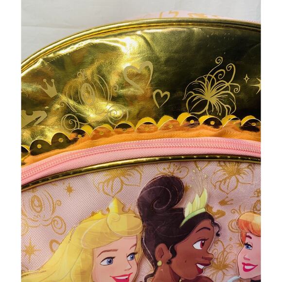 Disney Princess Backpack Fast Forward Large Pink School Bag Gold Mesh Zippered - Picture 3 of 12